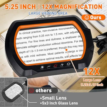 12X Ultra Long Magnifying Glass with Light and Clamp
