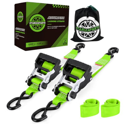 2" x12' Retractable Ratchet Straps 2 Pack 3300LBS