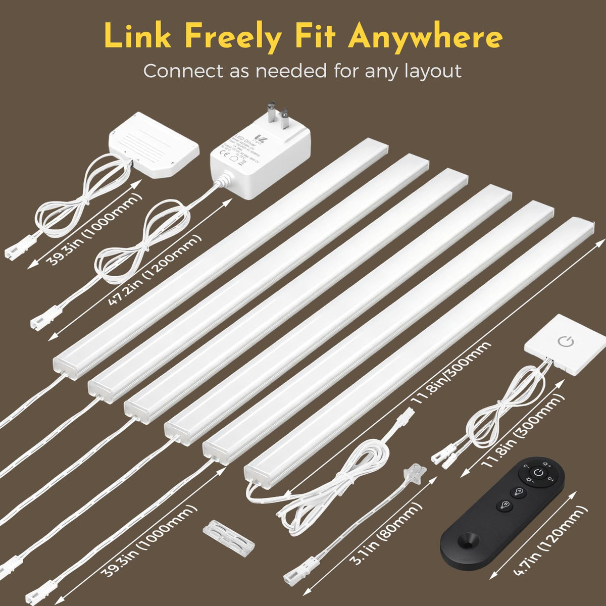 0.3in Ultra Thin Linkable Under Cabinet Lighting Bar Plug (Touch+Remote / Silver)