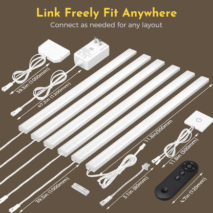 0.3in Ultra Thin Linkable Under Cabinet Lighting Bar Plug (Touch+Remote / Silver)
