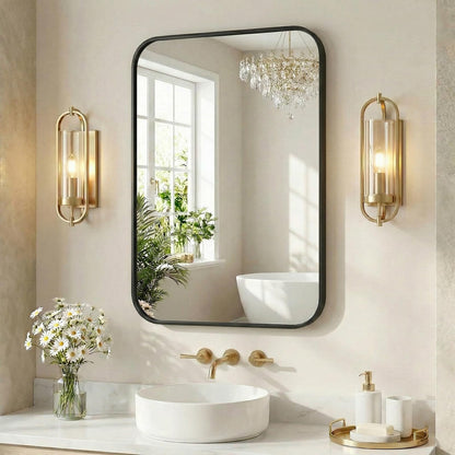 Bathroom Wall Mirror (Black-round Corner / 30"L x 40"W)