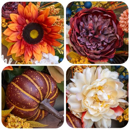 Artificial Harvest Fall Wreaths for Front Door 24 Inch Autumn Wreath (Fall Welcome Wreath)