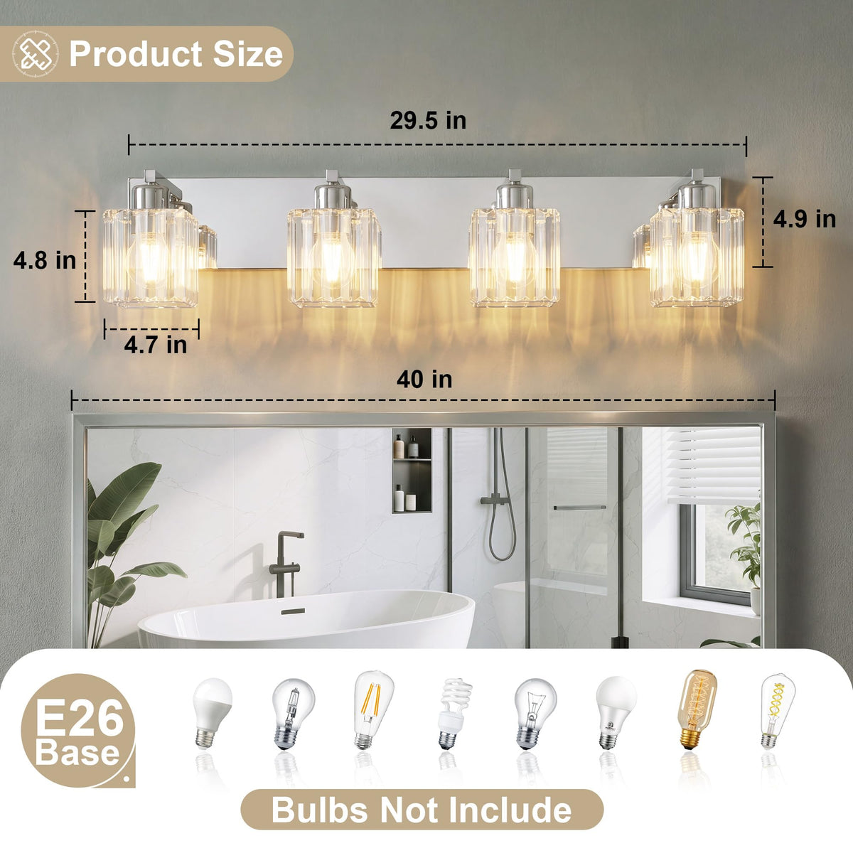 Modern Bathroom Vanity Light (Chrome & Square / 4-Light)