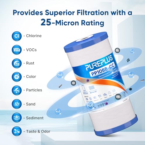 25 Micron 10"x4.5" Whole House Sediment and Carbon Filter (4 Count (Pack of 1))