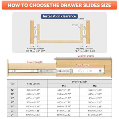 1 Pair Soft Close Drawer Slides 10 12 14 16 18 20 22 24 Inch Side Mount Cabinet Drawer Glides 1 Pair Ball Bearing Full Extension Kitchen Dresser Rails
