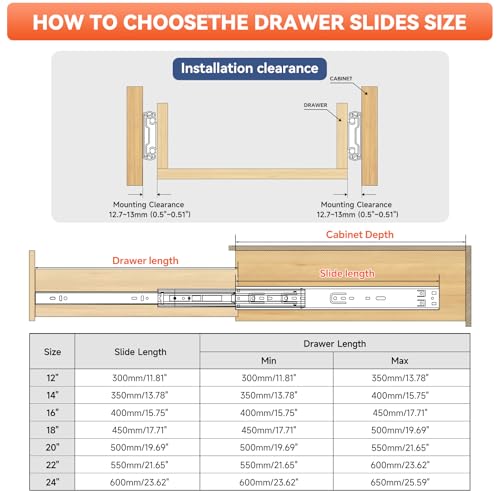 1 Pair Soft Close Drawer Slides 10 12 14 16 18 20 22 24 Inch Side Mount Cabinet Drawer Glides 1 Pair Ball Bearing Full Extension Kitchen Dresser Rails