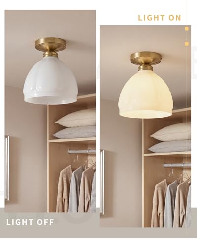 Glossy White Glass Close to Ceiling Light