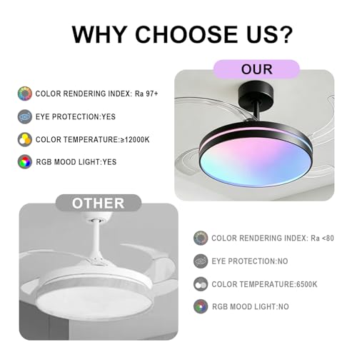 Retractable Ceiling Fan with Light and Remote