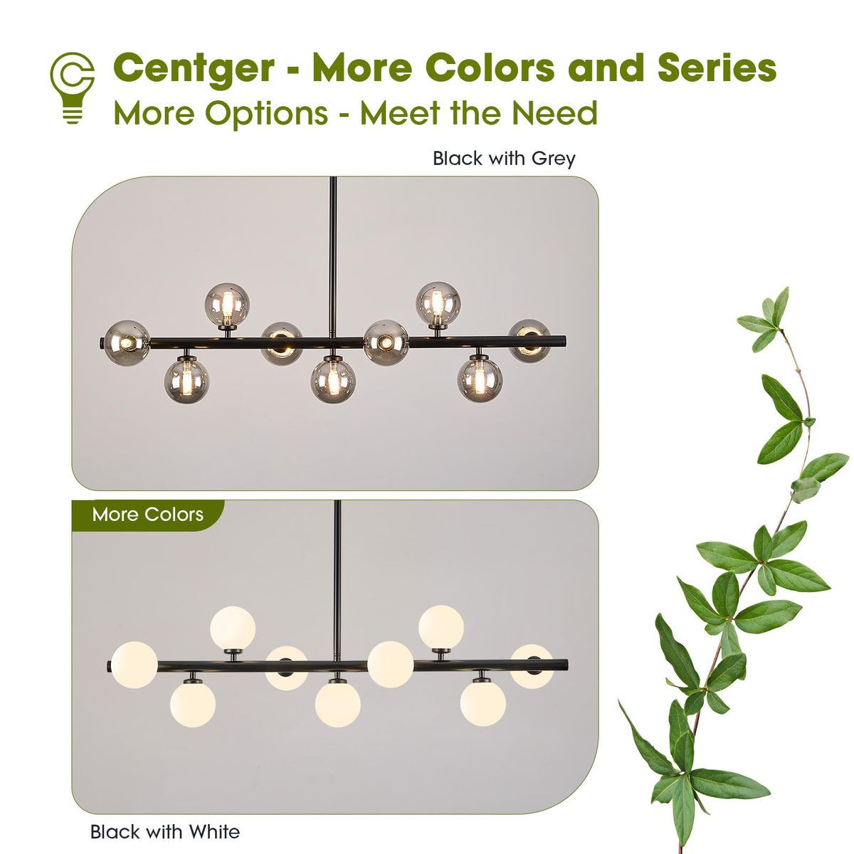 Linear Sputnik Dining Chandelier (Black + Grey / 9-Light 40 Inch)