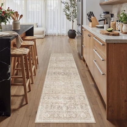 Beige Washable 2x8 Runner Rugs for Hallway Entryway (Retro | Beige / 2' x 8' (Runner))