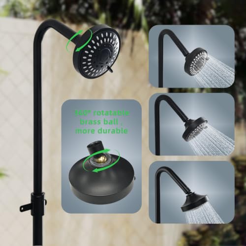 Outdoor Shower Kit Dual Handle Extendable Exposed Pipe Outdoor Shower Fixtures System with ABS 5 Spray Mode Settings Showerhead Solid Brass 4 Inch Center Mix Valve