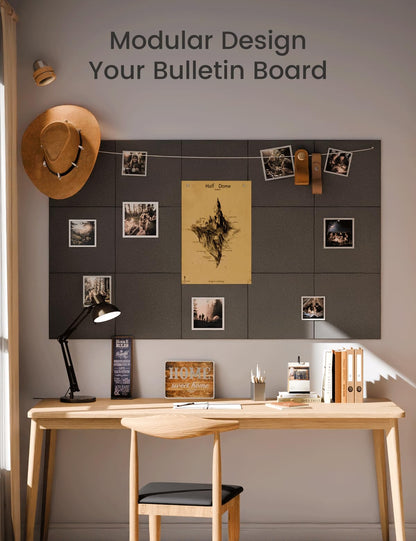 Felt Bulletin Board & Cork Board Alternative 48'' x 36'' (Charcoal Gray / Solid tile 12-pack)