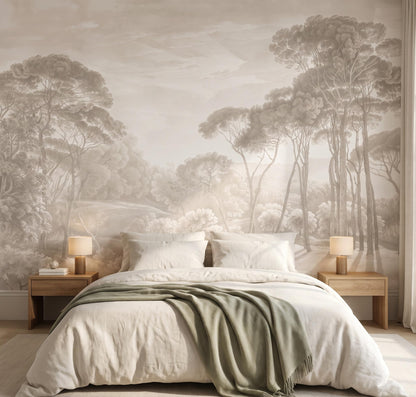 Beige Forest Landscape Wallpaper Peel and Stick (Sa Mural 13 / 137" x 96")