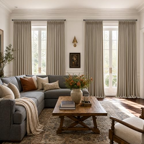 Memory Training 92 Inch Pinch Pleated Linen Light Filter Curtains Dark Flax (Dark Flax / 40"W x 92"L (Pack of 2))