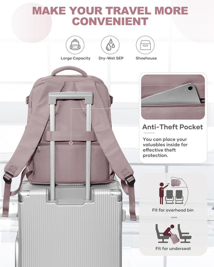 Travel Backpack Carry On for Women Man Gym Backpacks with Laptop Compartment Mochila de Viaje Teacher Personal Item Backpack Rucksack Airplane Accessories Must Haves Pink Purple Small (Pink Purple / 20 liters)