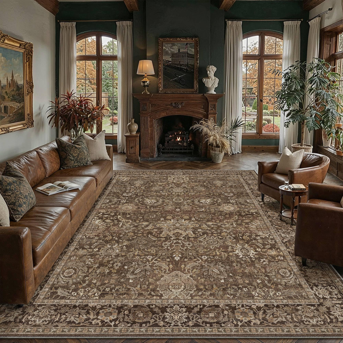 Area Rugs 8x10 Brown Vintage Rug for Living Room (Retro | Brown / 8' x 10' (Rectangular))