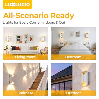 White & Gold Up & Down Indoor Outdoor LED Wall Sconce (White and Gold / 1 pack)