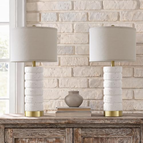 26" Modern Table Lamp Set of 2 Resin Lamp with Natural Stone Look