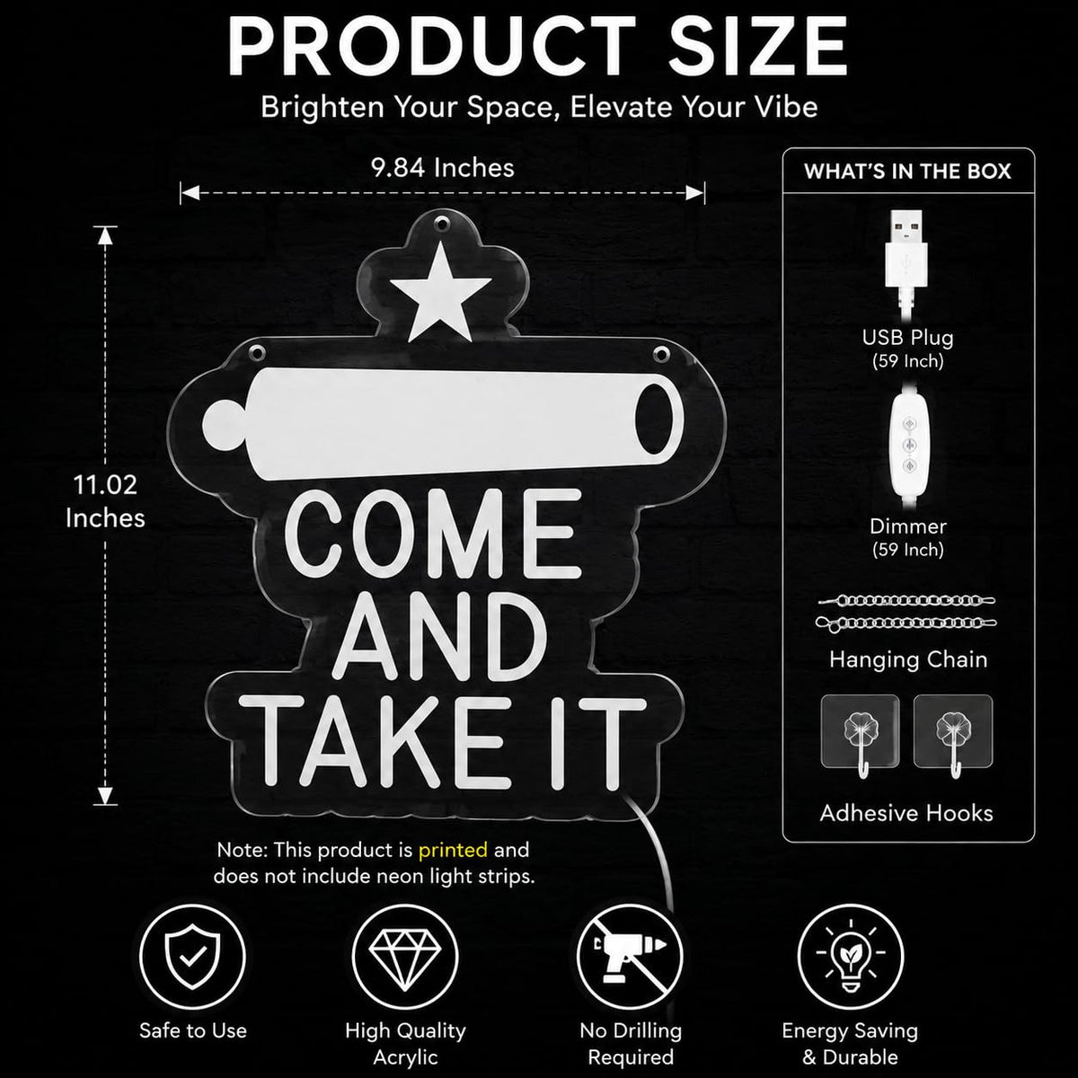 Come and Take It" Neon Sign for Wall Decor (White-Texas)