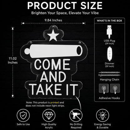 Come and Take It" Neon Sign for Wall Decor (White-Texas)