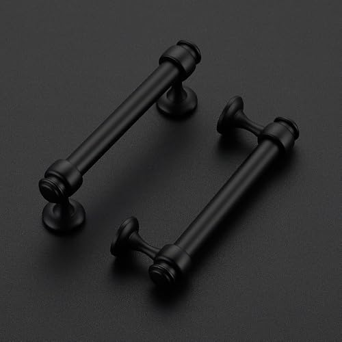 4 Pack Black Cabinet Handles (Black / 3-3/4 Inch Hole Centers)