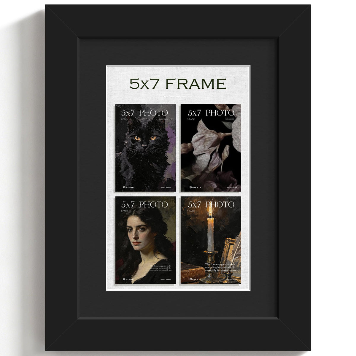 5x7 Black Wooden Picture Frame (Black Frame Black Mat / 5x7)