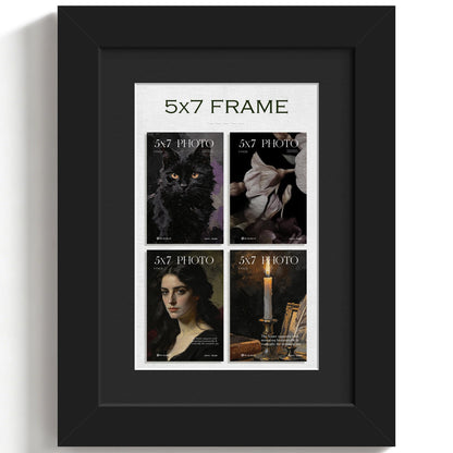5x7 Black Wooden Picture Frame (Black Frame Black Mat / 5x7)
