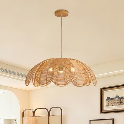 Boho Rattan Chandeliers Light Fixture Hand Woven Wicker Pendant Light Coastal Hanging Pendant Light for Living Dining Room Kitchen Island