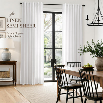 White Linen Curtains 108 Inches Long for Living Room 2 Panels (White / 52"W x 108"L (Pack of 2))