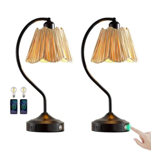 Set of 2 Vintage Table Lamps with USB A+C Ports