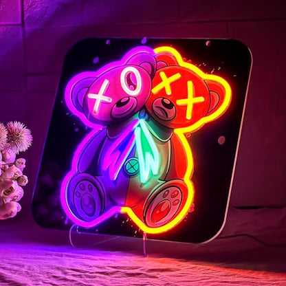 Split Color Teddy Bear Neon Sign