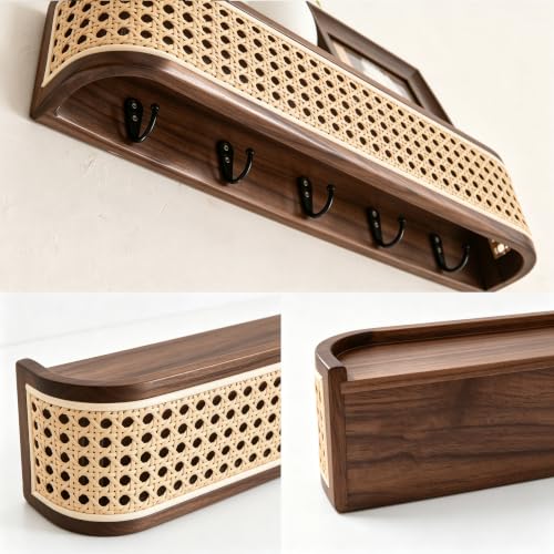Solid North American Black Walnut Wall Coat Rack with Shelf