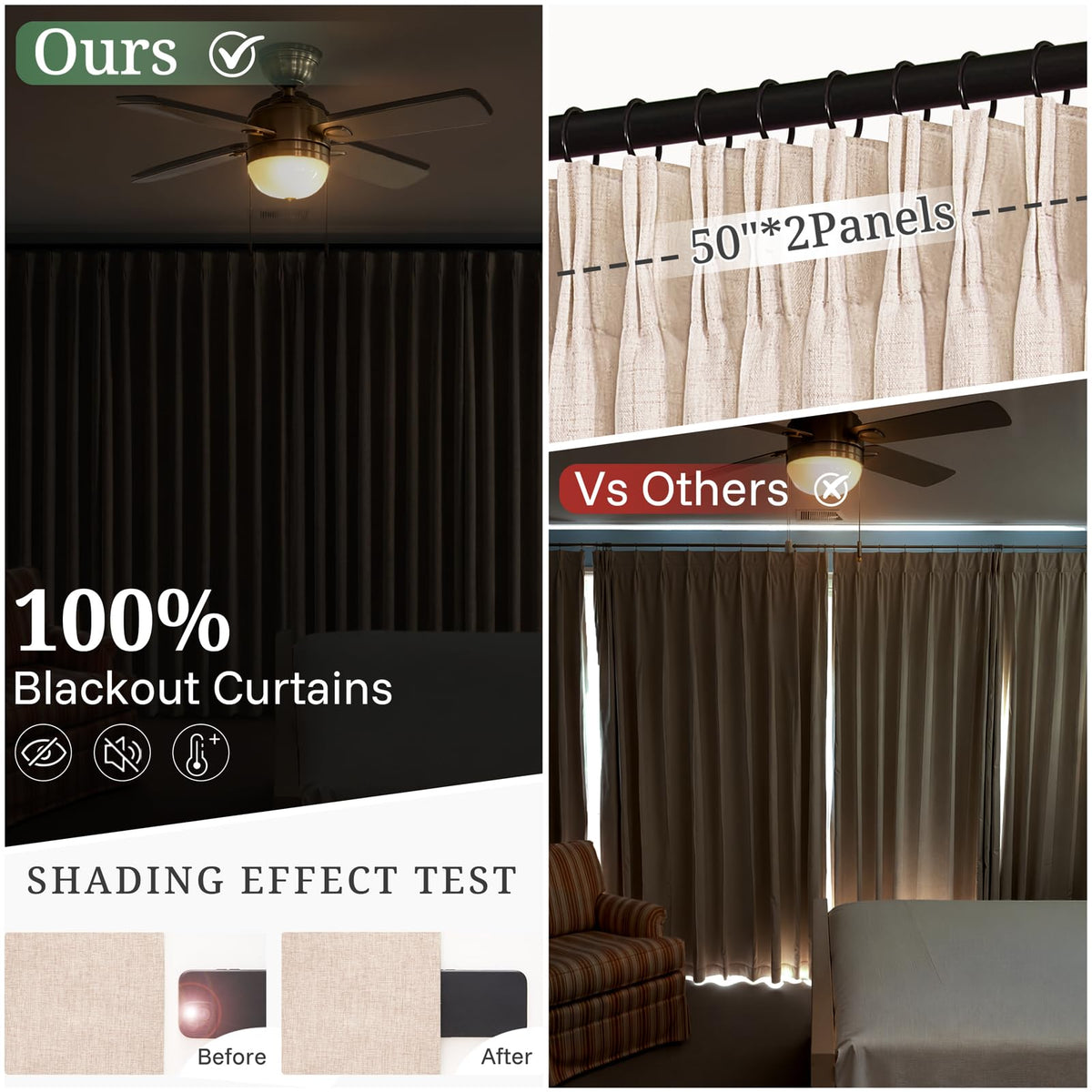 Linen Blackout Curtains 90 Inches Long 2 Panels (Linen / 50"W x 90"L (Pack of 2))