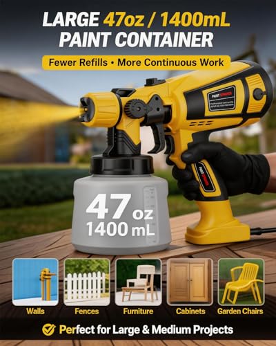 1000W HVLP Electric Paint Sprayer Gun for House Painting (Yellow)