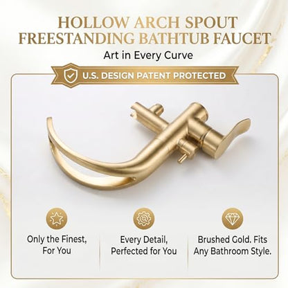 Freestanding Bathtub Faucet Stand Alone High Flow Brass Brush Gold Tub Filler