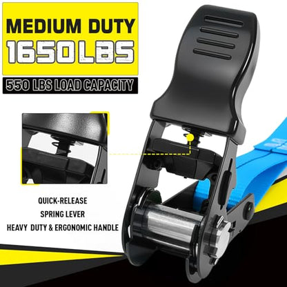 Ratchet Tie Down Straps 4pk 1" x15ft 1650lbs Motorcycle Tie Down Straps (Blue / 1650LB - 15Ft)