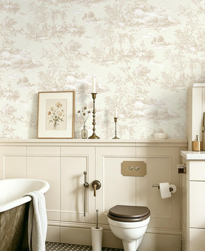 Peel and Stick Wallpaper Vintage Beige and Cream Neutral Wallpaper Toile Removable Self (Beige / 17.3" x 196.8")