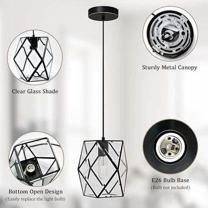 1 Light Modern Geometric Clear Glass Pendant Light