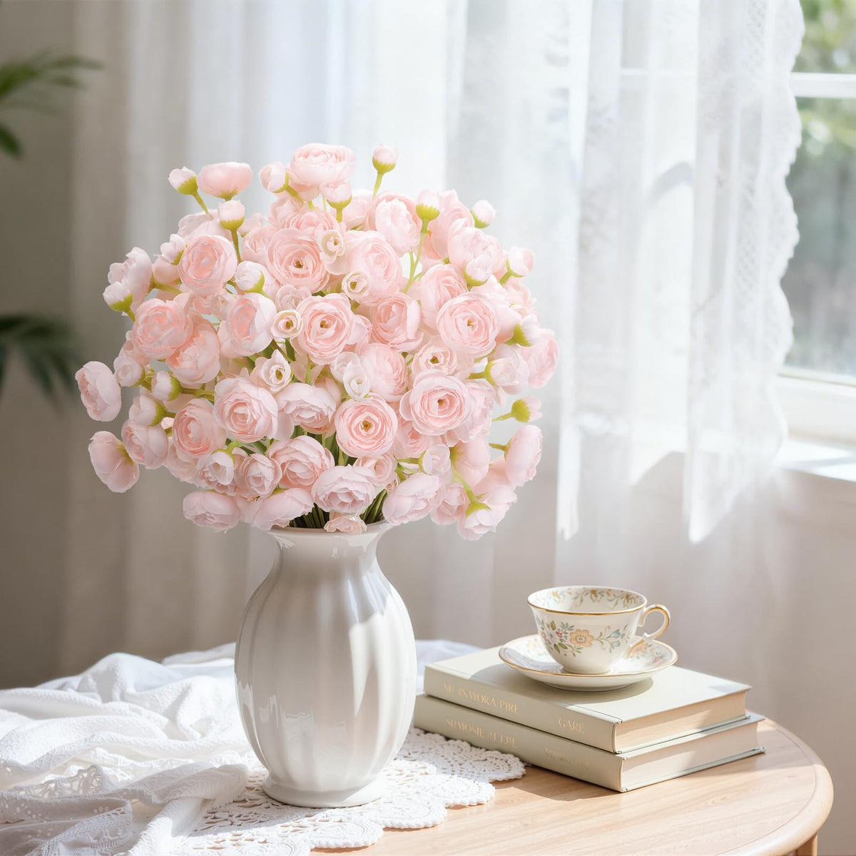 30Pcs Ranunculus Artificial Flowers Faux Silk Mini Flowers Indoor (Shabby Blush)