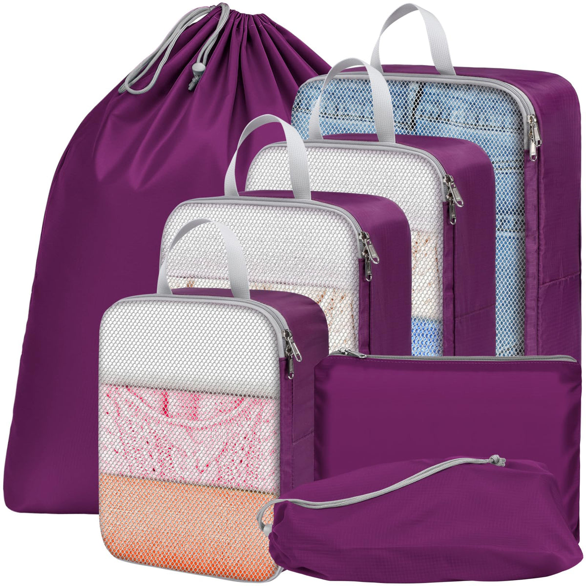 Mesh Packing Cubes for Travel (11 Purple (No Compression) / 7-Piece Set)