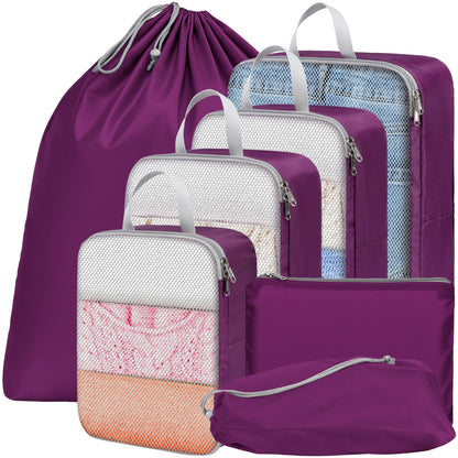 Mesh Packing Cubes for Travel (11 Purple (No Compression) / 7-Piece Set)