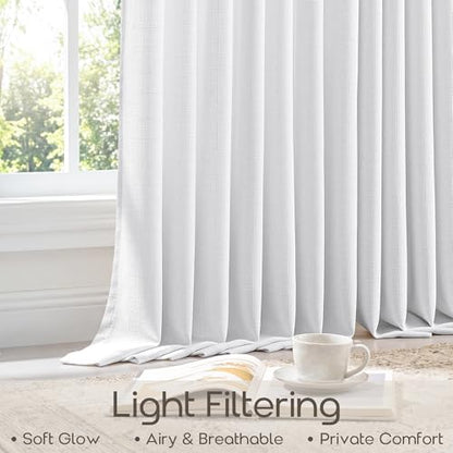 Snow White Linen Pleat Farmhouse Semi Sheer Cafe Curtains 30 Inches Long (Snow White / 40"W x 30"L (Pack of 2))