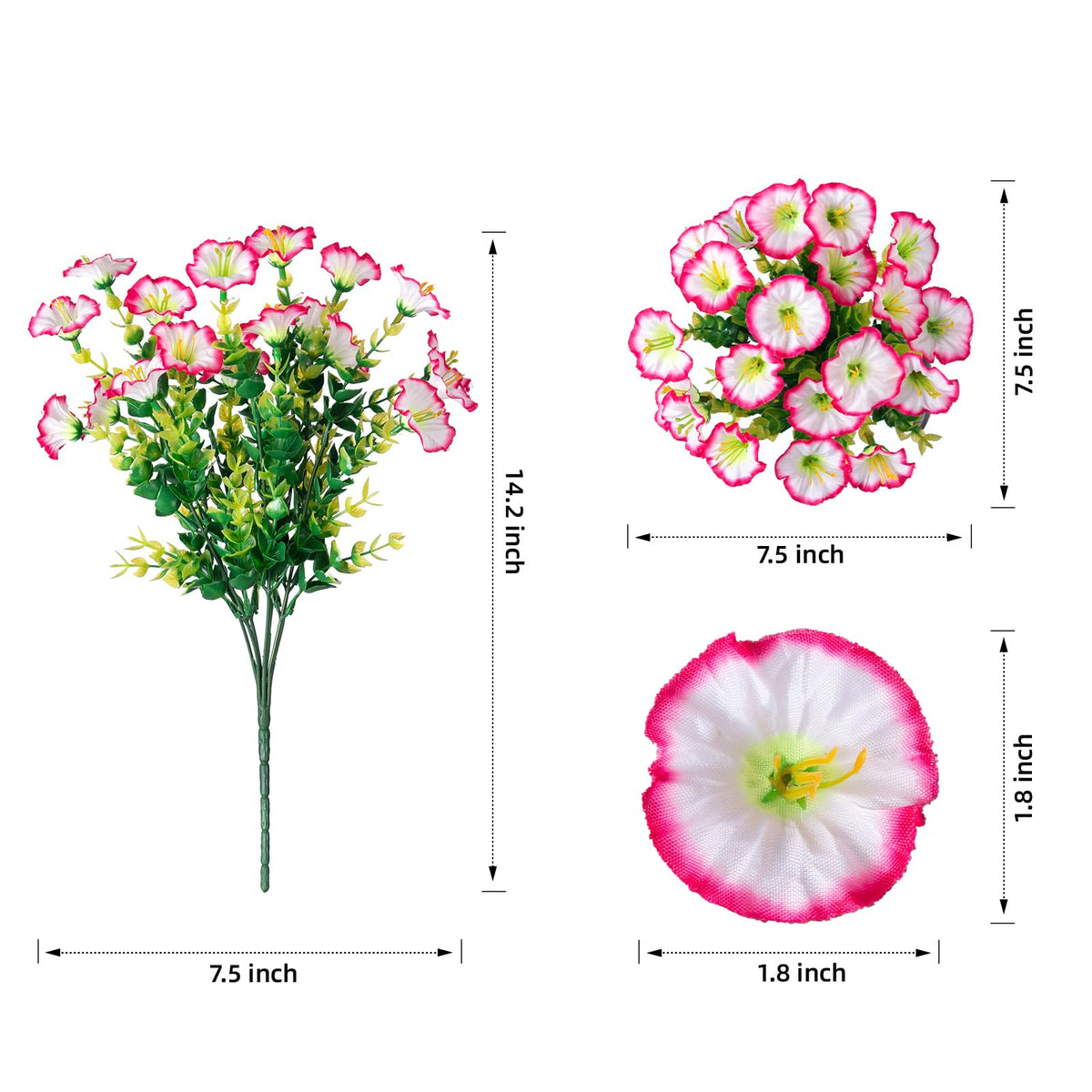 Artificial Faux Outdoor Flowers Plants for Spring Summer Decoration (12 Bundles Pink)