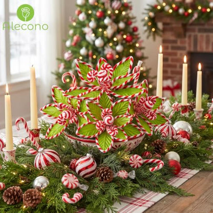 12 PCS Green Candy Cane Poinsettia (Green Whimsy)