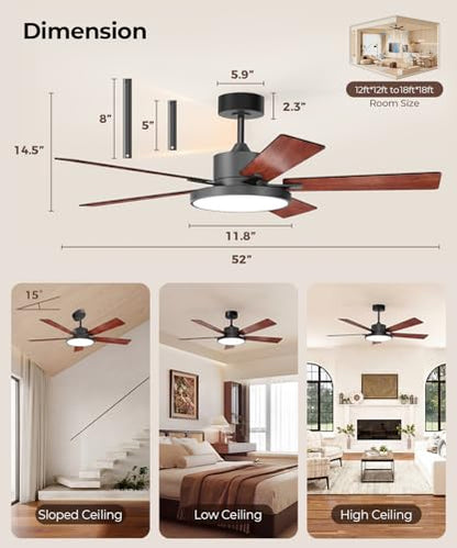 RGBCW Smart 52" 2600LM LED Ceiling Fan Light with Remote