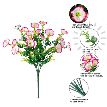 Artificial Faux Outdoor Flowers Plants for Spring Summer Decoration (12 Bundles Pink)