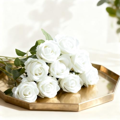 100Pcs White Roses Artificial Flowers with Stems (White / 100Pcs)