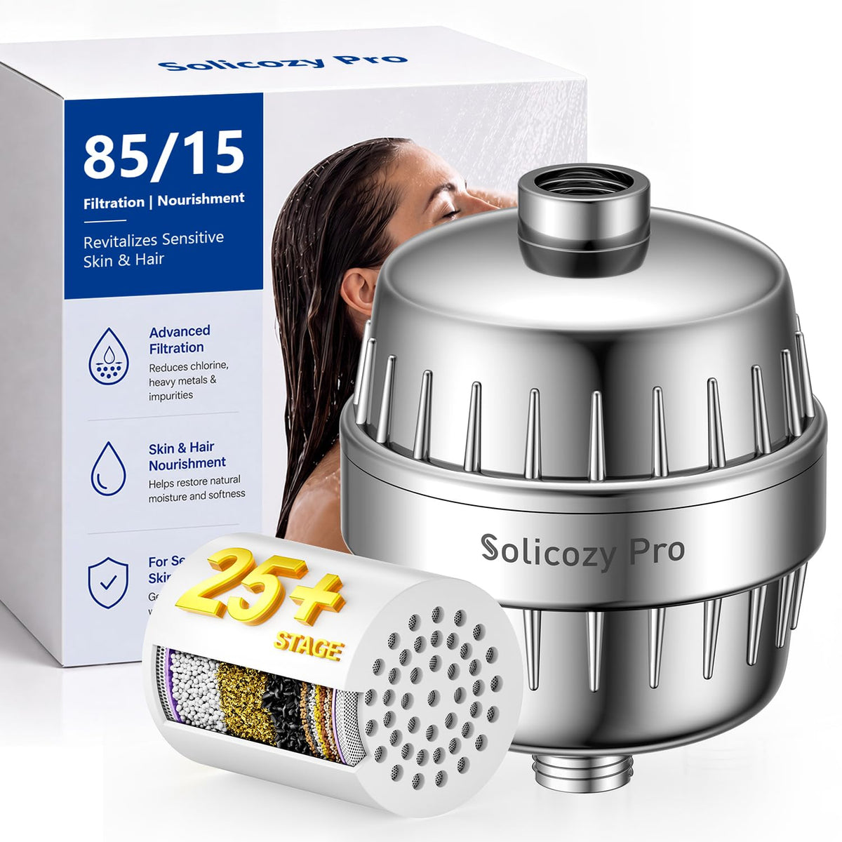 Shower Filter for Hard Water & Shower Water Softener (Silvery white)