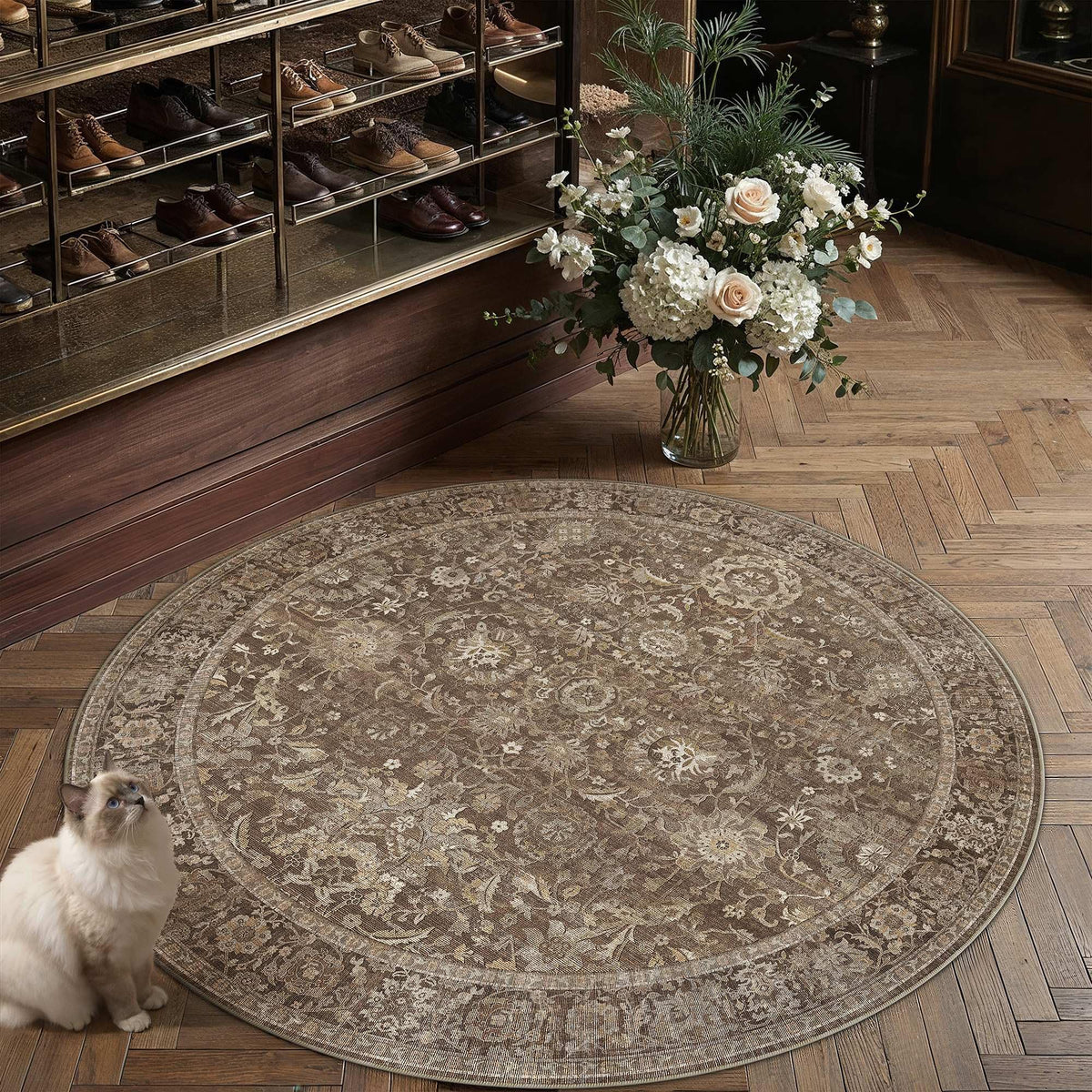 5x5 Round Rugs Brown Vintage Rug for Living Room (Retro | Brown / 5' (Round))