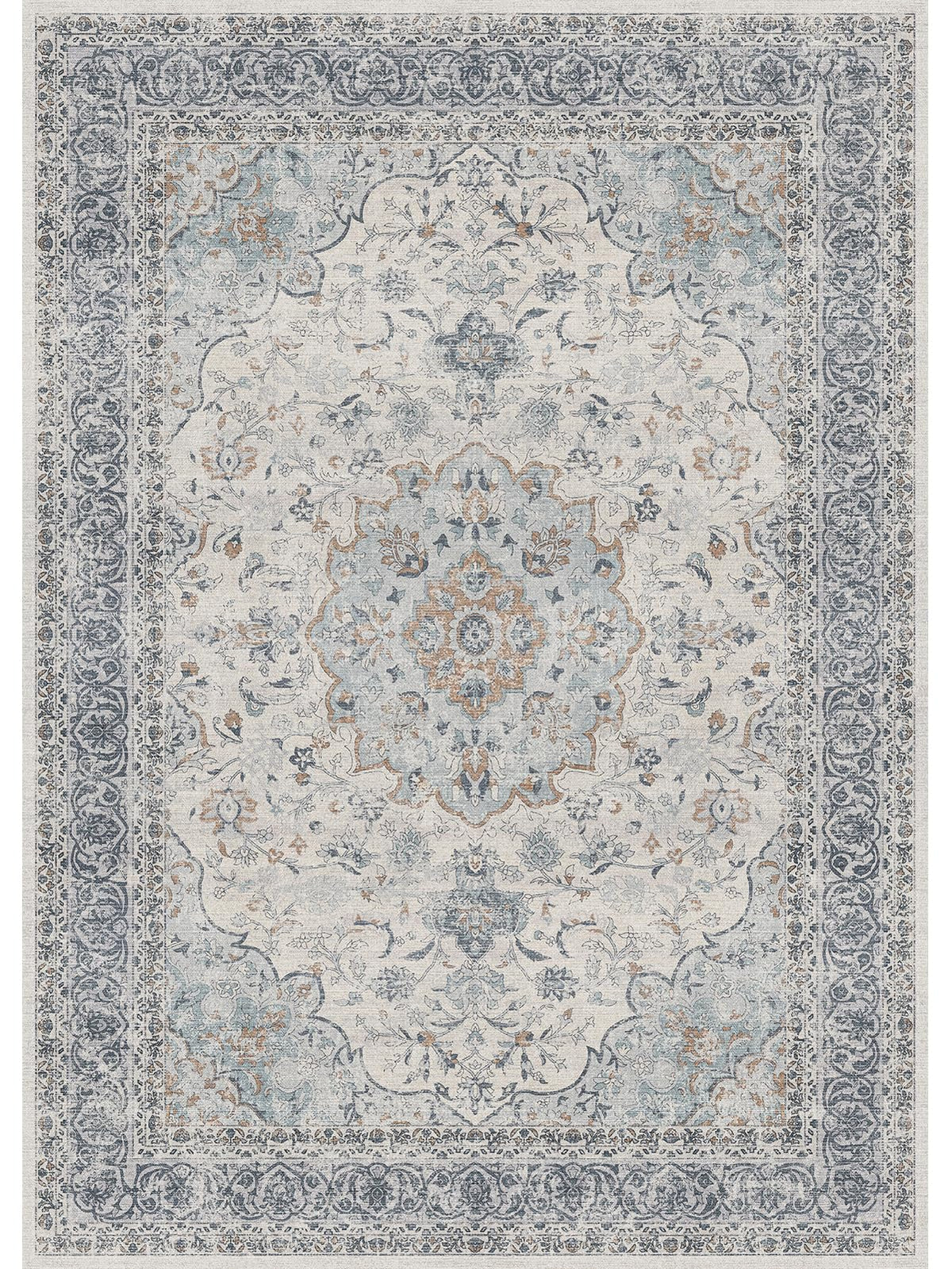 4x6 Washable Runner Rug Navy Blue Non Slip Vintage Carpet (Vintage | Blue Multi / 4' x 6' (Rectangular))